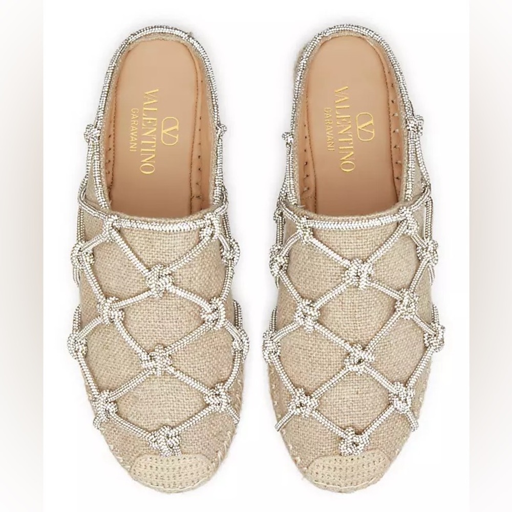 Like new VALENTINO GARAVANI Crystal-embellished linen espadrille mules $1,150 37 - Picture 5 of 13